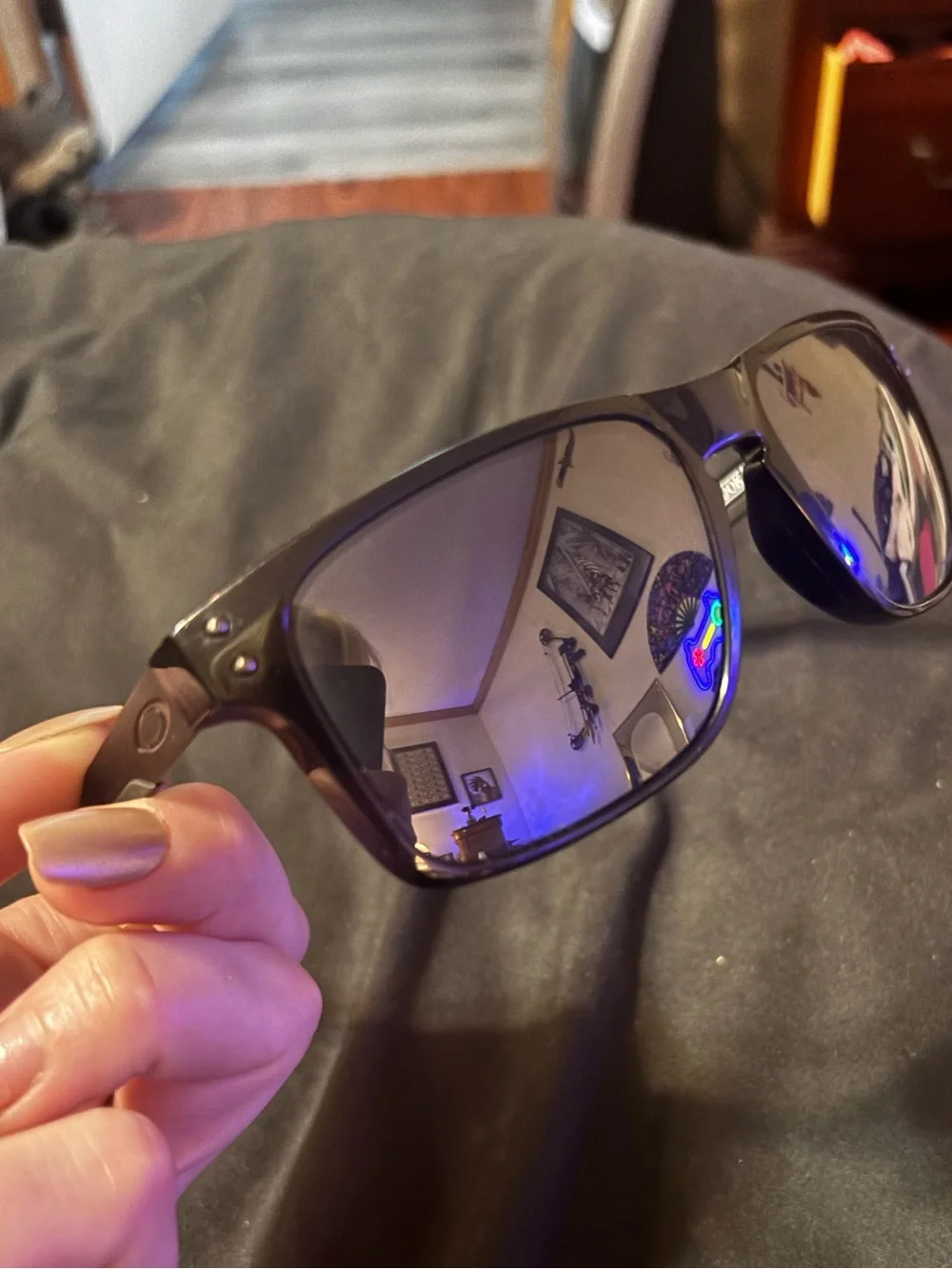 Oakley Black Gloss Wraparound Sunglasses with Dark Mirrored Lenses/ Holbrook mix